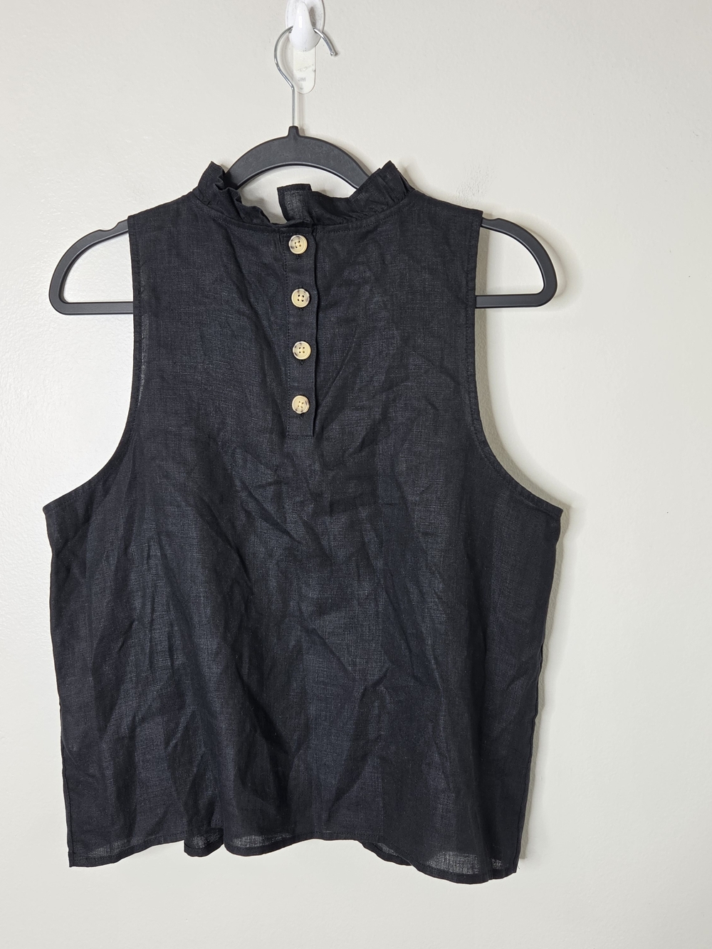 J Crew 100% Linen Ruffled Neck Button Back Tank Top - Picture 5 of 8